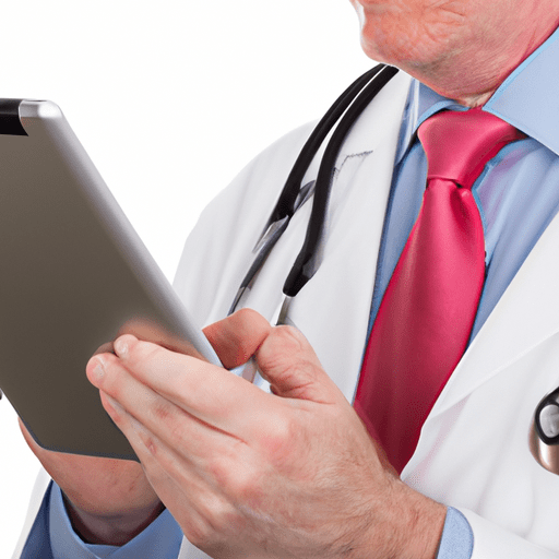 רופא קורא מאמר רפואי מרתק בטאבלט