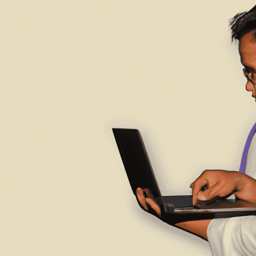 صورة لطبيب يستخدم جهاز كمبيوتر محمول، توضح دمج التكنولوجيا في الرعاية الصحية.